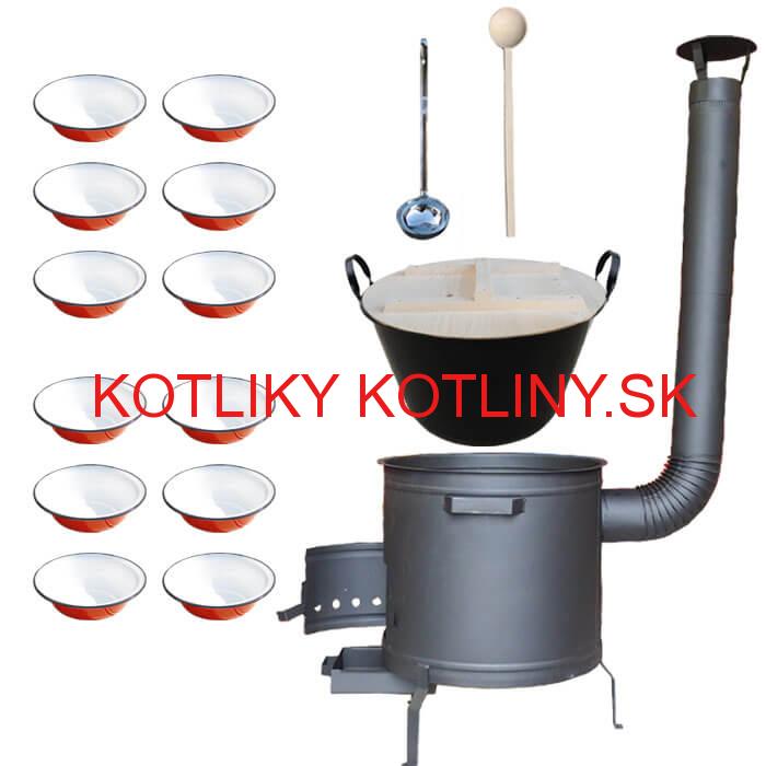Smaltovaný kotol 100 L + smaltované taniere + vareška a naberačka PLUS 600 PLUS 600