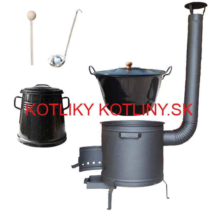 Smaltovaný kotol 80 L + žiaruvzdorná kotlina 60 cm PLUS 600 + Nádoba na masť 10 L