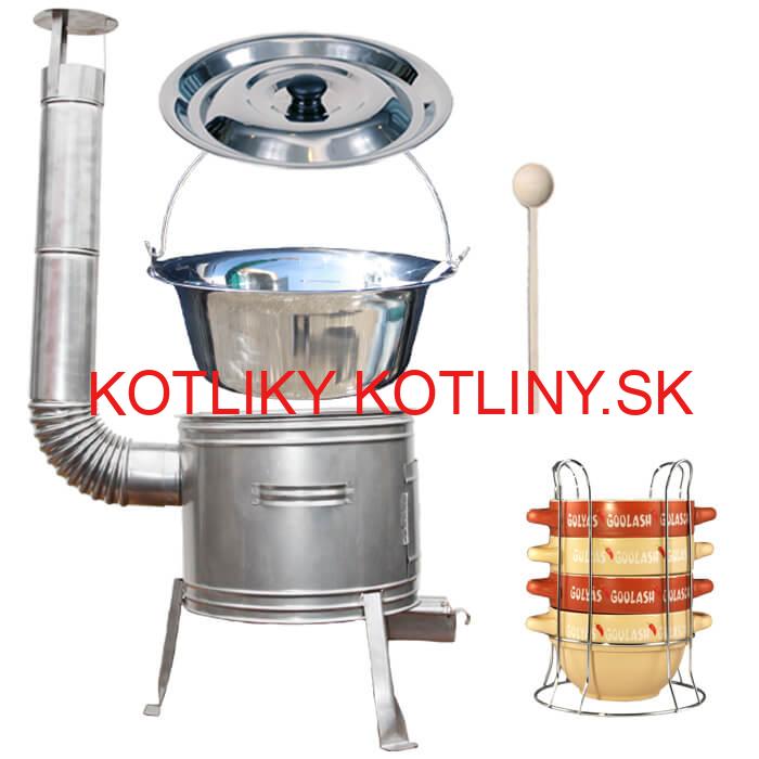 Nerezový kotlík 22 L (0,8 mm) INOX + misky na guláš 4 ks + nerezová kotlina 42 cm TOPLUX
