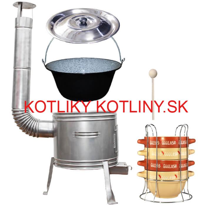 Smaltovaný kotlík 22 L (1,2 mm) + misky na guláš 4 ks + nerezová kotlina 42 cm TOPLUX
