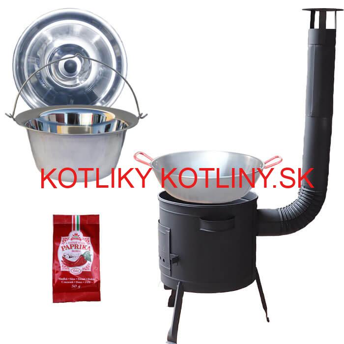 Nerezový kotlík 22 L (0,8 mm) INOX + Panvica PAELLA (WOK) 45 cm + sladká paprika 50 g + nízka kotlina 42 PLUS 600