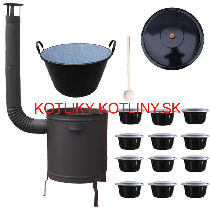 Smaltovaný kotol 60 L + hrubostenná kotlina 53 cm (1,5 mm) STRONG PLUS 600 + misky 12 ks