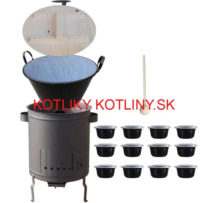 Smaltovaný kotol 100 L + hrubostenná kotlina 60 cm (1,5 mm) STRONG PLUS 600 + misky 12 ks
