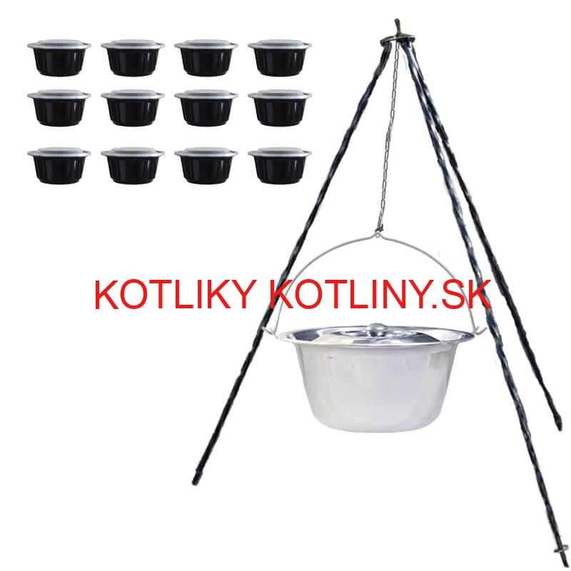 Nerezový kotlík 10 L (0,8 mm) + antikorová pokrievka + stojan + misky 12 ks