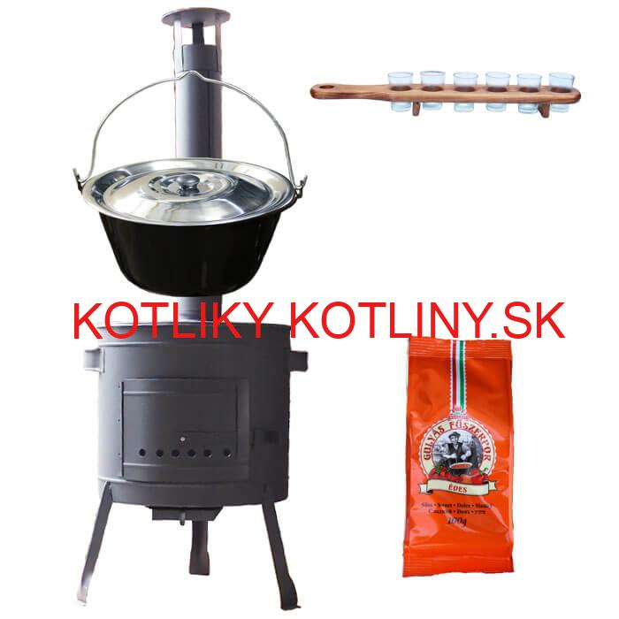 Smaltovaný kotlík 20 L (1,2 mm) + korenie + štamperlíky + nízka žiaruvzdorná kotlina (0,8 mm) 42 PLUS 600