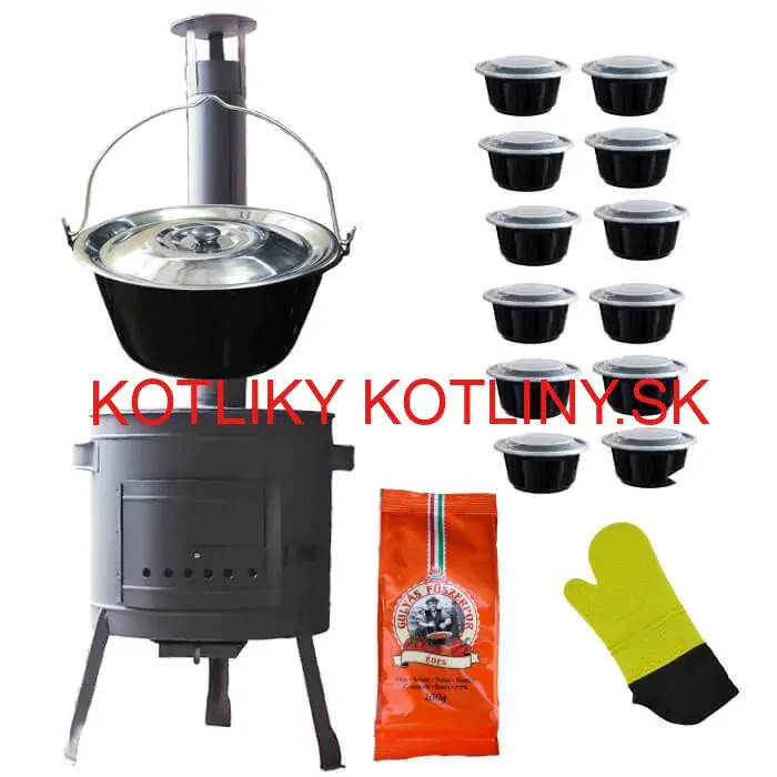 Smaltovaný kotlík 22 L (1,2 mm) + misky 12 ks + nízka žiaruvzdorná kotlina (1,0 mm) 42 PLUS 600