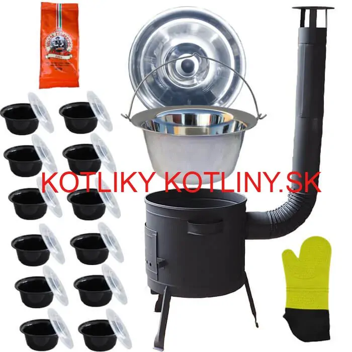 Nerezový kotlík 22 L (0,8 mm) + misky 12 ks + nízka žiaruvzdorná kotlina (1,5 mm) 42 PLUS 600