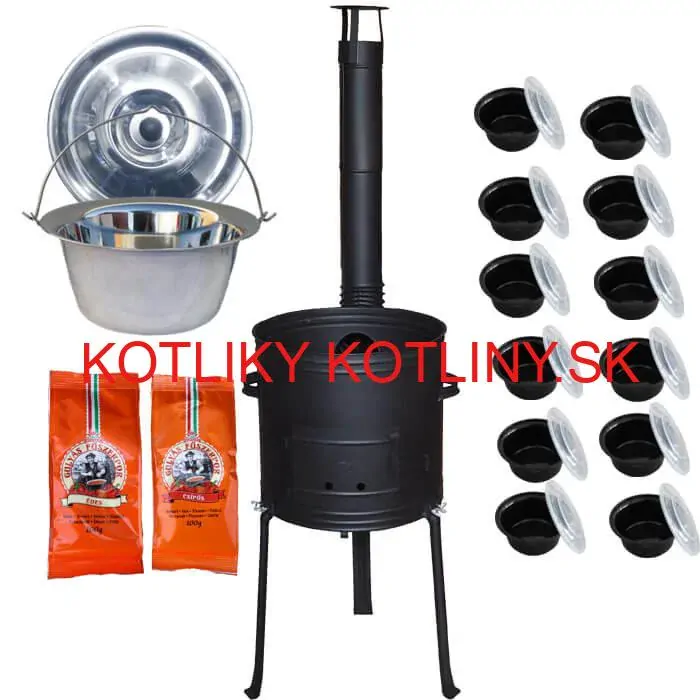 Nerezový kotlík 22 L (0,8 mm) INOX + žiaruvzdorná kotlina 42 cm Plus 700 + misky 12 ks + 2 x korenie na guláš 100 g