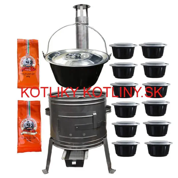 Smaltovaný kotlík 22 L (1,2 mm) + nerezová kotlina 42 cm TOPLUX + misky 12 ks + 2 x korenie na guláš 100 g