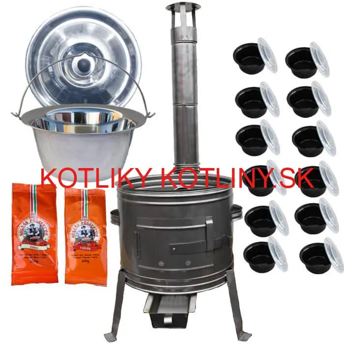 Nerezový kotlík 22 L (0,8 mm) INOX + nerezová kotlina 42 cm TOPLUX + misky 12 ks + 2 x korenie na guláš 100 g