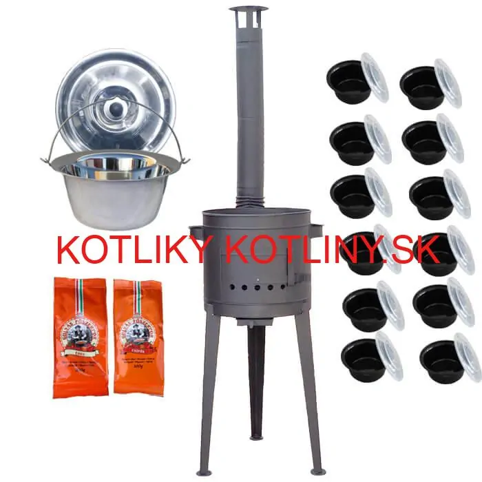 Nerezový kotlík 22 L (0,8 mm) INOX + vysoká žiaruvzdorná  kotlina 42 cm PLUS 600 + misky 12 ks + 2 x korenie na guláš 100 g