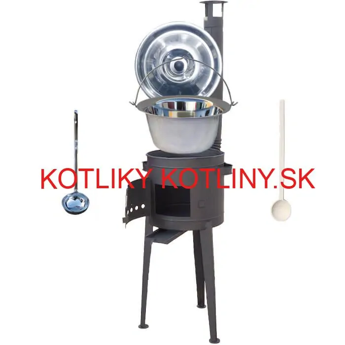 Nerezový kotlík 20 L (1,2 mm) INOX + vysoká žiaruvzdorná kotlina (2,0 mm) HODO 42 cm PLUS 600 + vareška + naberačka
