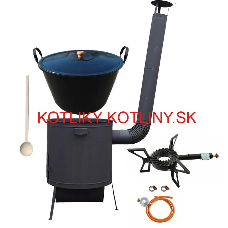 Smaltovaný kotol 70 L na zabíjačku + žiaruvzdorná kotlina 53 PLUS 600 4 MM + horák 7,5 kW + vareška
