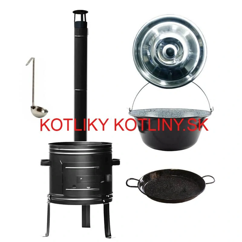 Smaltovaný kotlík 20 L + kovová kotlina + smaltovaná panvica 46 cm Paella