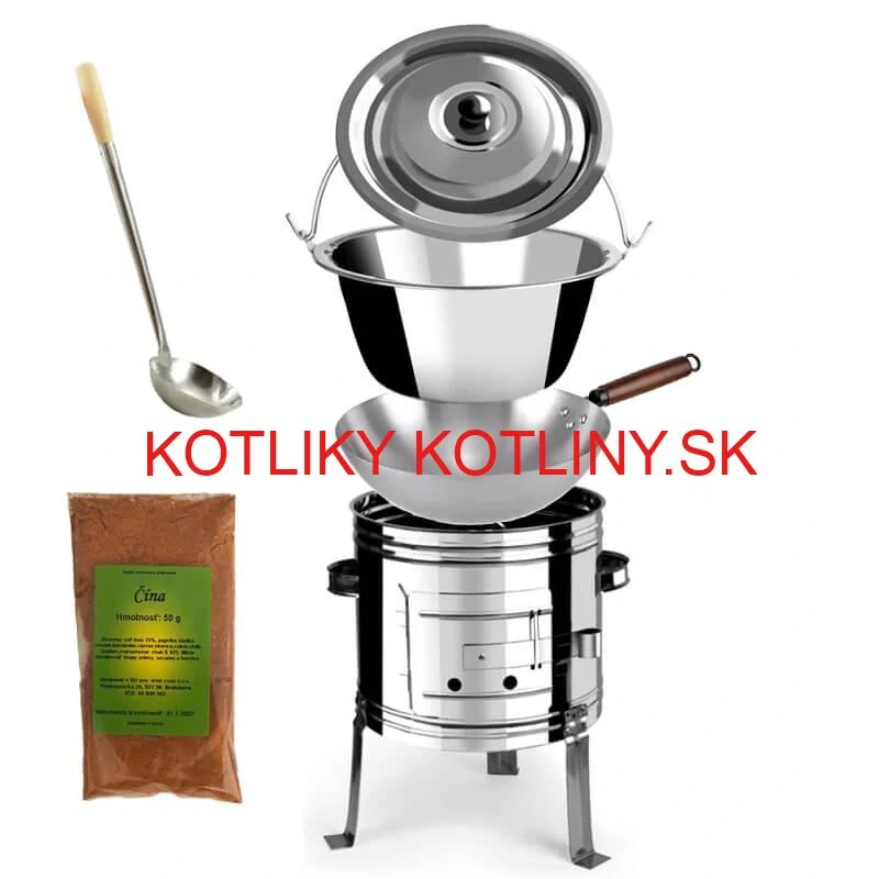 Nerezový kotlík 10 L (0,8 mm) + nerezová kotlina 31 INOX + Wok + korenie 50 g