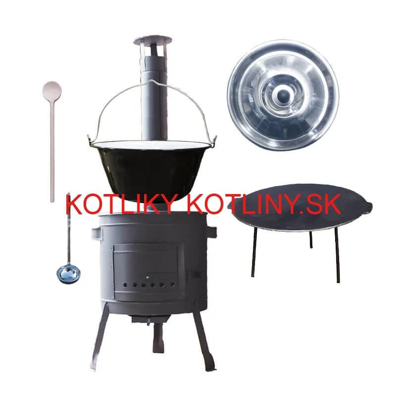 Smaltovaný kotlík 22 L + liatinová panvica 45 cm + nízka žiaruvzdorná kotlina 42 cm PLUS 600