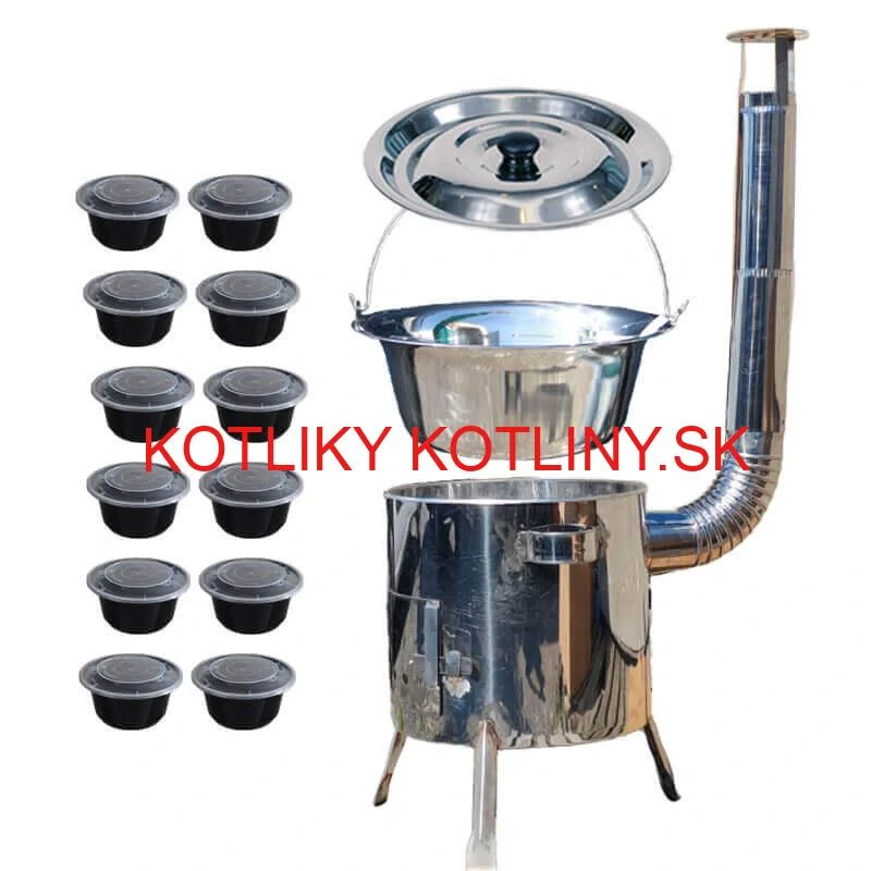 Nerezový kotlík 15 L (1,2 mm) INOX + Nerezová kotlina 36 INOX LUSTRO + misky 12 ks