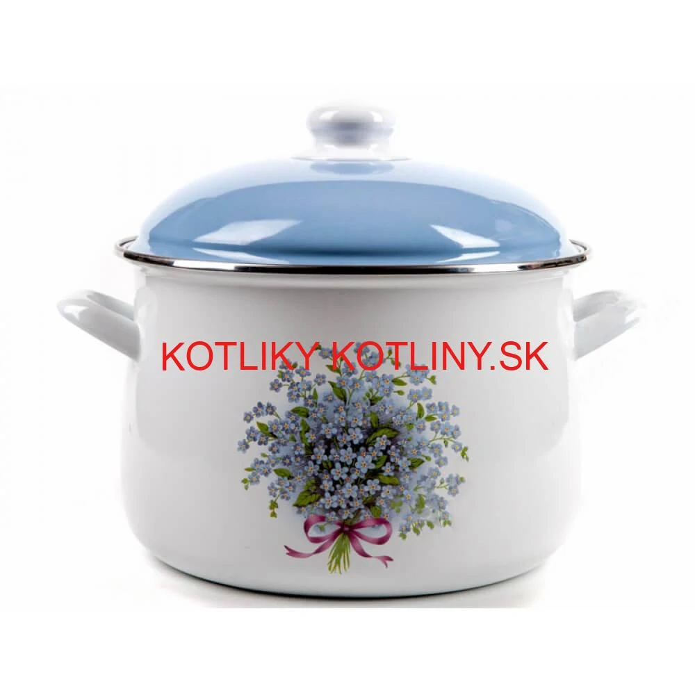 Smaltovaný hrniec s kvetinovým vzorom – Nezábudka 7,5 l + pokrievka