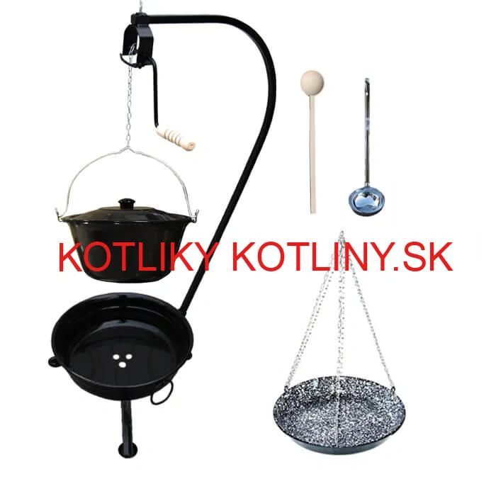 Smaltovaný kotlík 20 L (1,2 mm) + pokrievka + smaltovaná panvica + vareška + naberačka + prenosné ohnisko