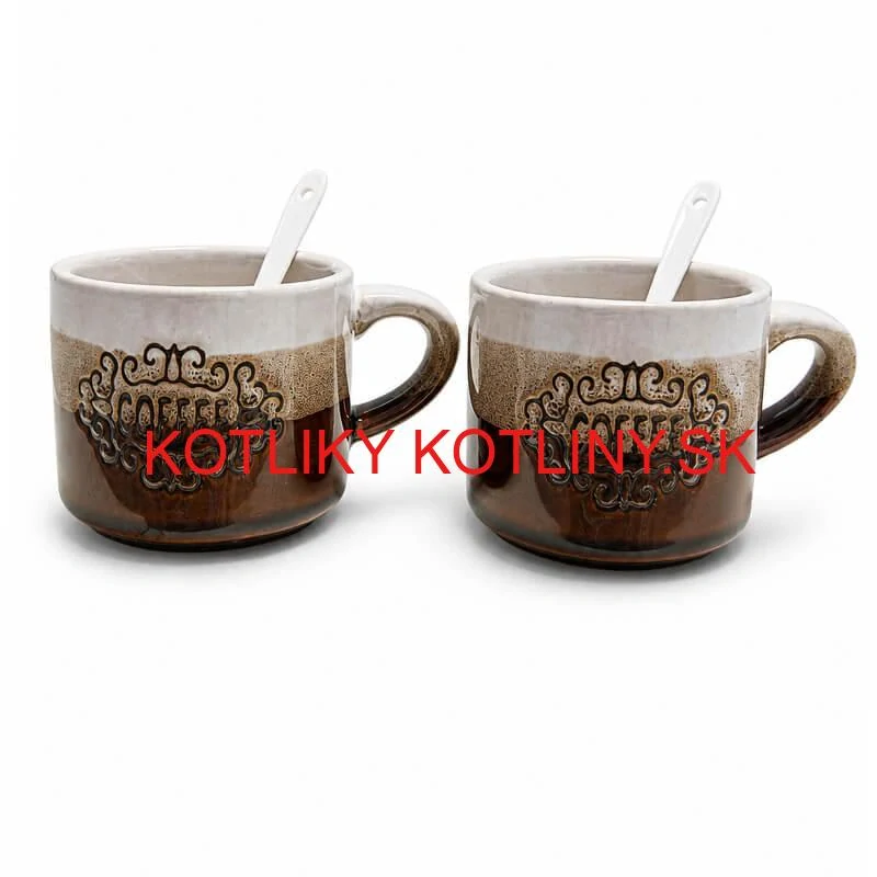 Keramické poháre na kávu 150 ml COFFEE s lyžičkami 2 ks