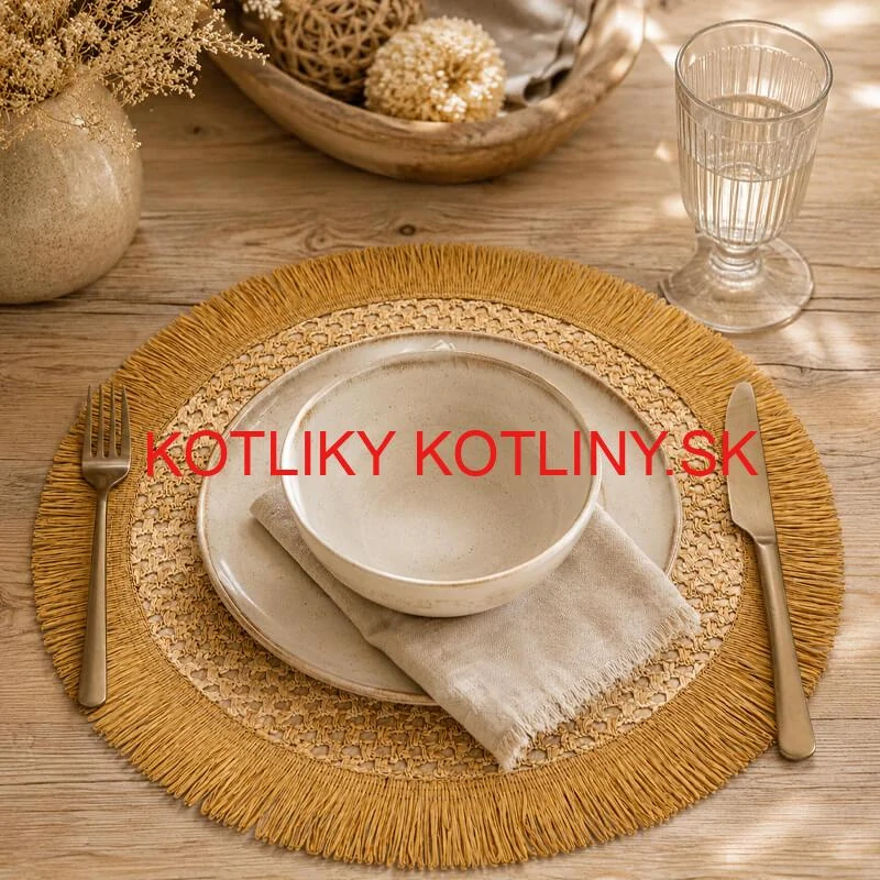 Okrúhla prírodná podložka pod tanier so strapcami 37 cm