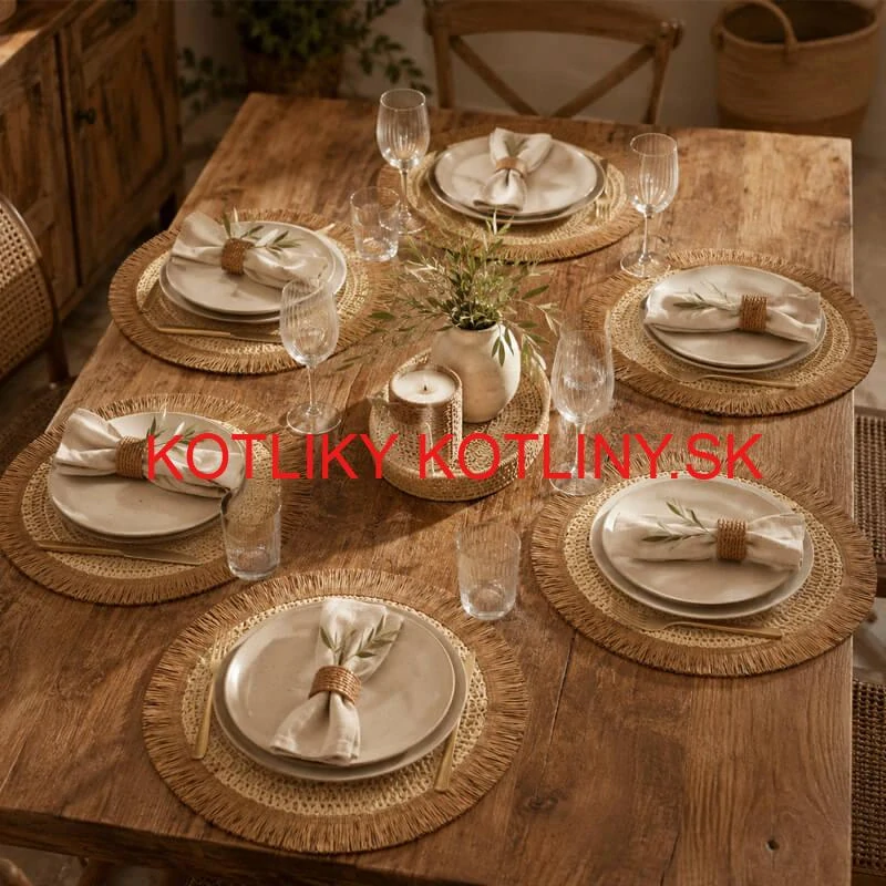 Prírodné podložky pod tanier so strapcami 37 cm, 6 ks