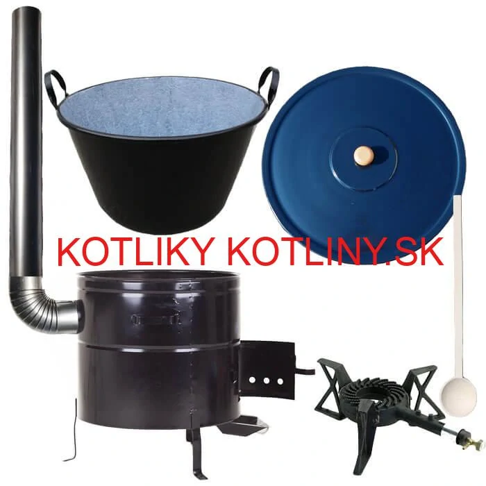 Zabíjačkový smaltovaný kotol 60 L + kovová kotlina 53 cm + horák 7 kW + dymovod