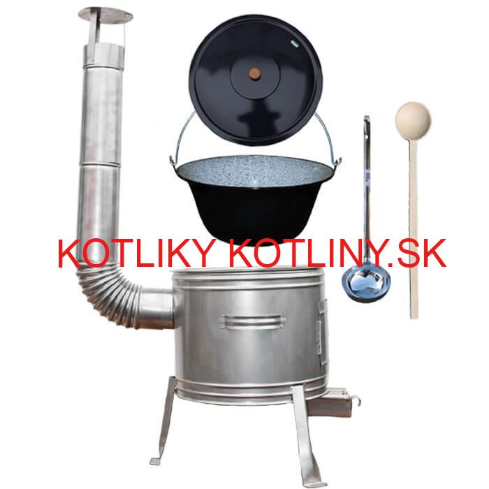 Smaltovaný kotlík 8 L (1,2 mm) + nerezová kotlina 31 cm + vareška a naberačka TOPLUX