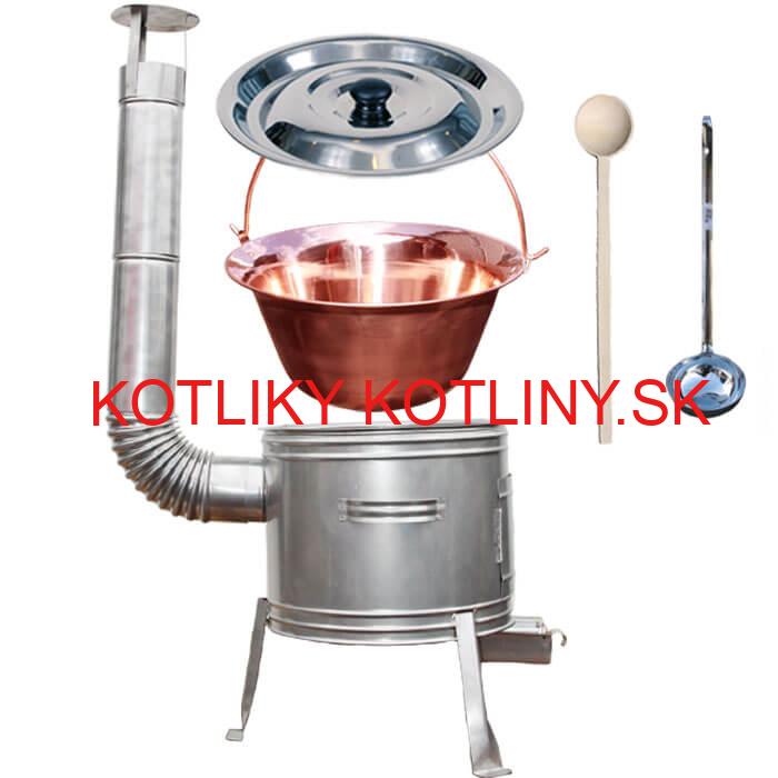 Medený kotlík 30 L (1,2 mm) + nerezová kotlina 45 cm + vareška a naberačka TOPLUX