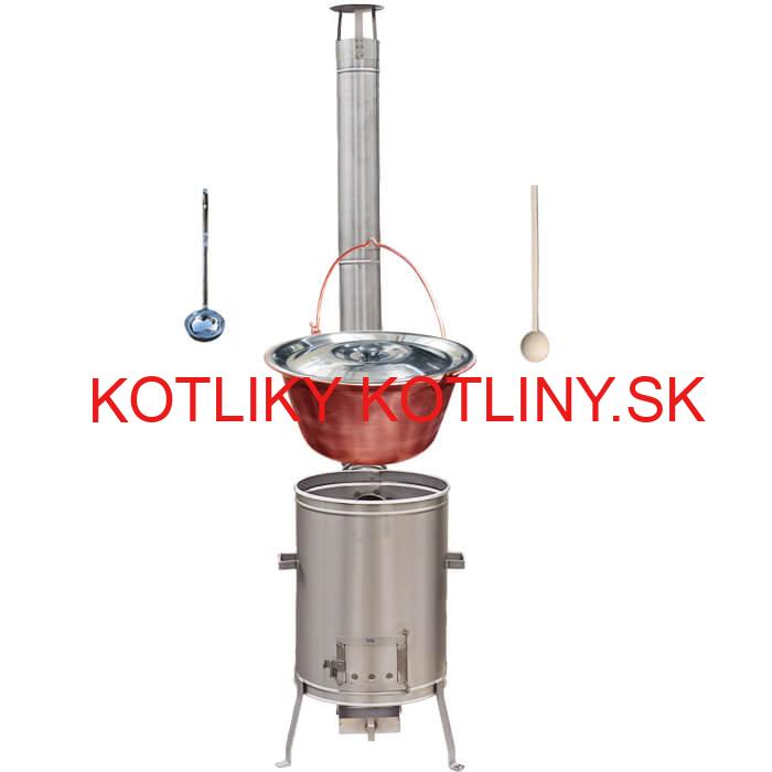 Medený kotlík 10 L (1,2 mm) + nerezová kotlina 36 cm + vareška a naberačka LUX
