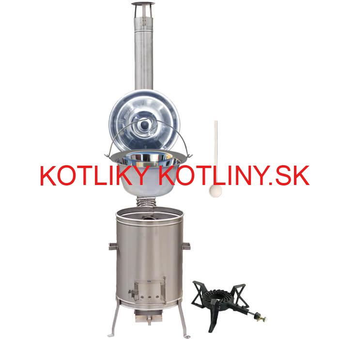 Antikorový kotlík 10 L (1,2 mm) + nerezová kotlina 36 cm + liatinový horák 7 kW, vareška LUX