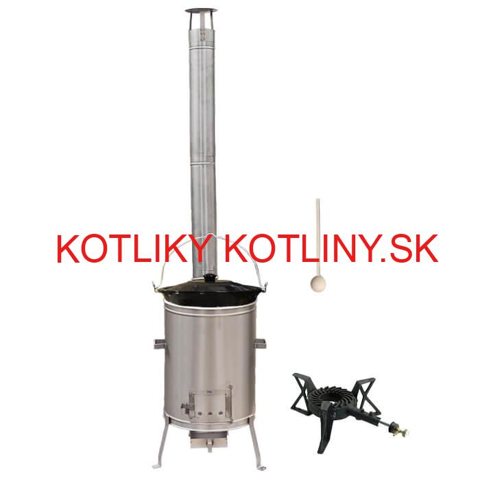 Smaltovaný kotlík 13 L (1,2 mm) + nerezová kotlina 36 cm + liatinový horák 7 kW, vareška LUX