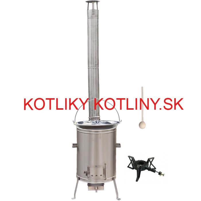 Nerezový kotlík 15 L (1,5 mm) + nerezová kotlina 36 cm + liatinový horák 7 kW, vareška LUX