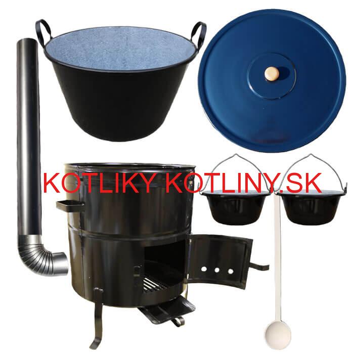 Zabíjačkový smaltovaný kotol 50 L + kovová kotlina 50 cm + 2 servírovacie kotlíky