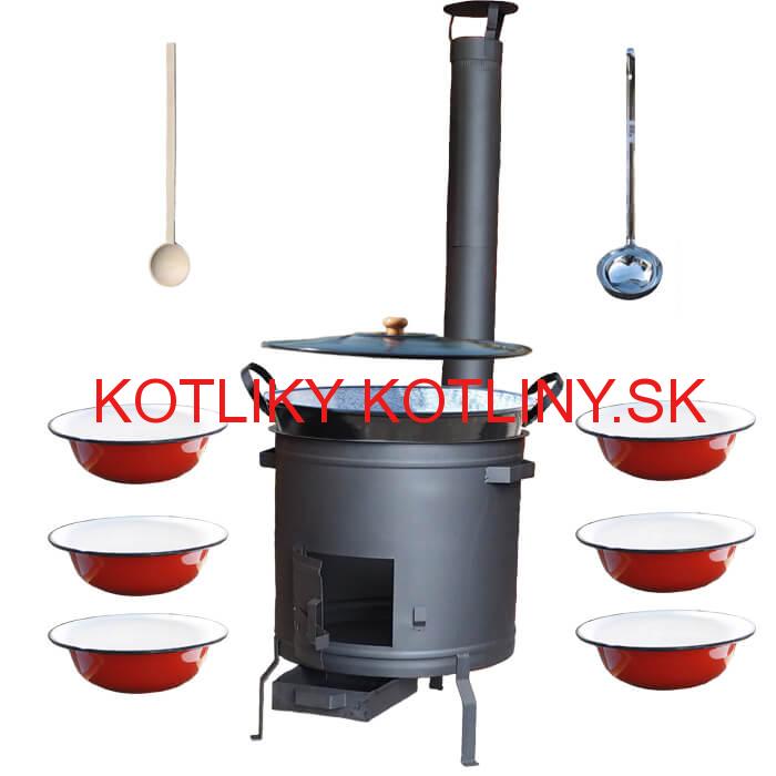 Smaltovaný kotol 50 L + smaltované taniere 6 ks PLUS 600