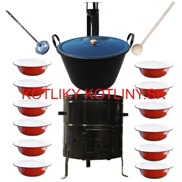 Smaltovaný kotol 80 L + smaltované taniere 12 ks BIG PARTY