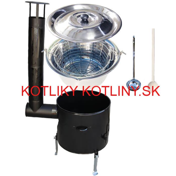 Nerezový kotlík 30 L (1,2 mm) + drôtený kôš + smaltovaná kotlina 45 Easy party (SMALT)