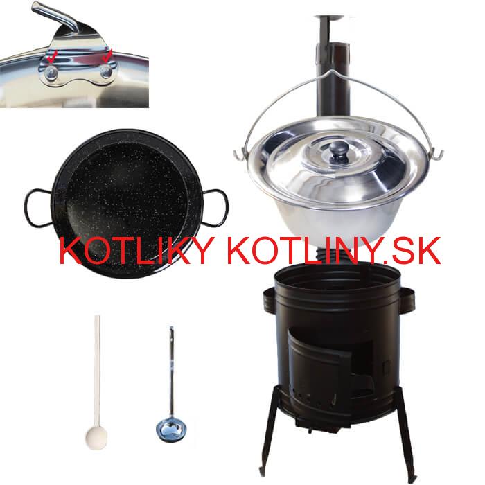 Paella smaltovaná panvica 38 cm s nerezovým kotlíkom 15 L (0,8 mm) a kotlinou