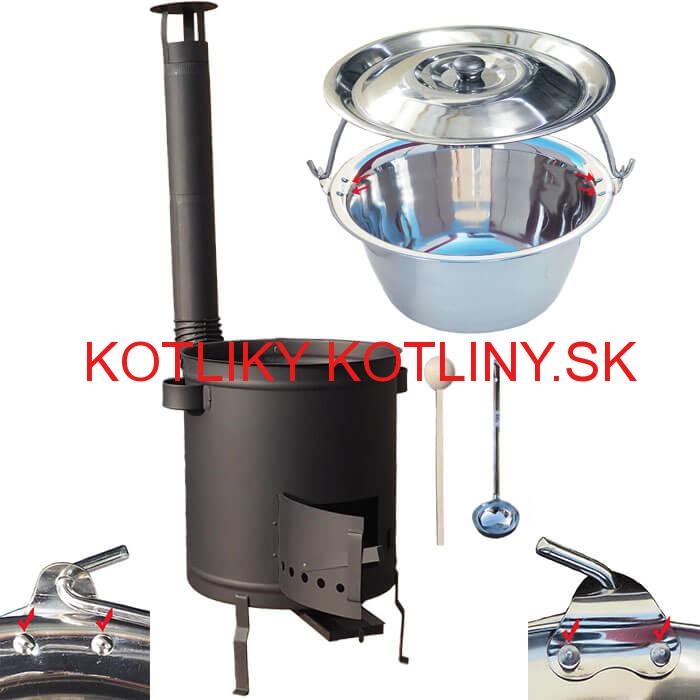 Nerezový kotlík 30 L (0,8 mm) zosilnený s nitmi + hrubostenná (1,5 mm) a žiaruvzdorná kotlina 45 PLUS 600
