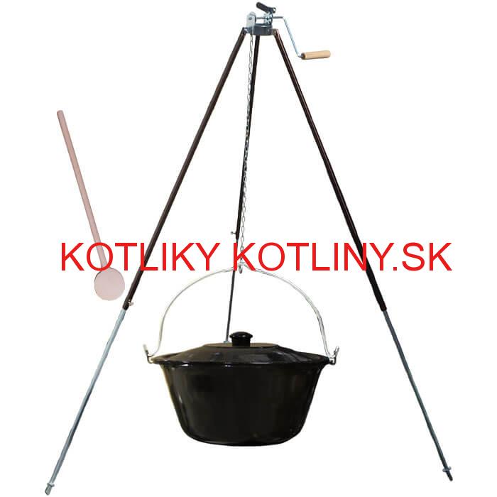 Smaltovaný kotlík 25 L (1,2 mm) + teleskopická trojnožka s poistnou kladkou + pokrievka