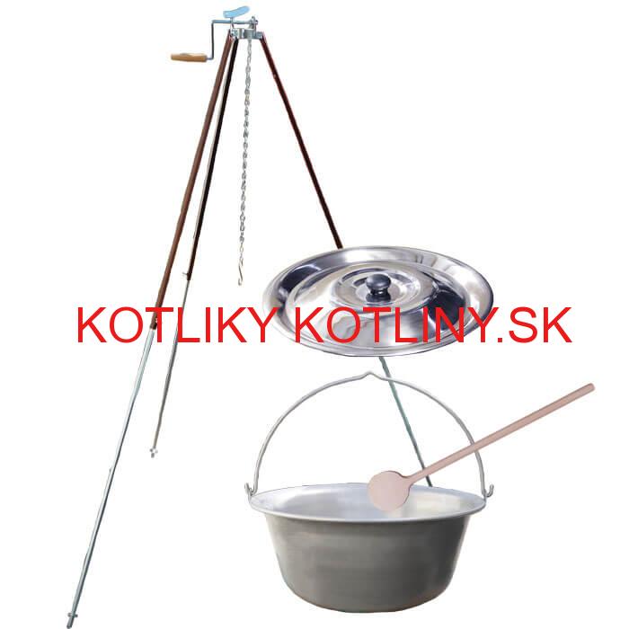Nerezový kotlík 15 L (1,5 mm) + teleskopická trojnožka s poistnou kladkou + pokrievka