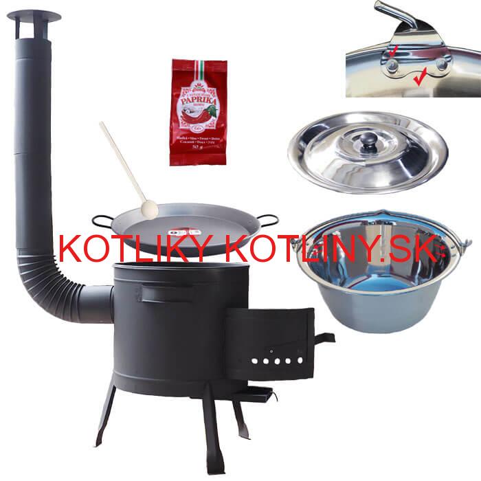 Zosilnený nerezový kotlík 15 L (0,8 mm) + Paella oceľová panvica + nízka žiaruvzdorná kotlina 36 cm PLUS 600