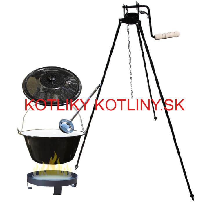 Smaltovaný kotlík 16 L (1,2 mm) + Ohnisko + stojan s kladkou VAR