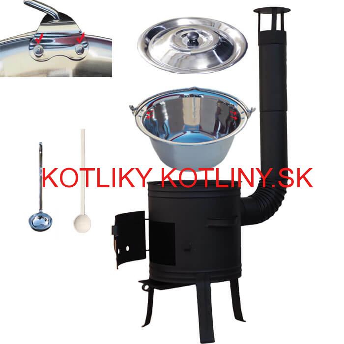 Antikorový kotlík 10 L (0,8 mm) s nitmi + nízka žiaruvzdorná kotlina 33 cm PLUS 700 + vareška a naberačka