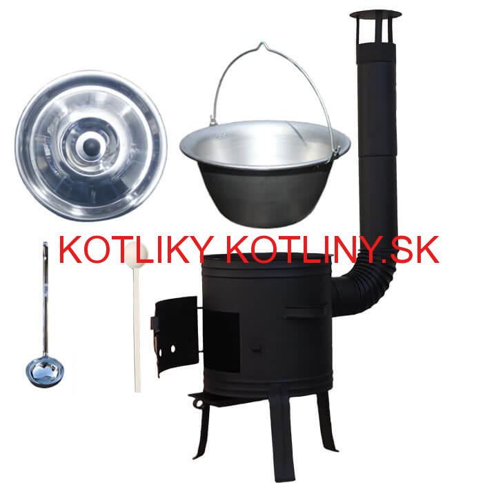 Nerezový kotlík 10 L (1,5 mm) + nízka žiaruvzdorná kotlina 33 cm PLUS 700 + vareška a naberačka