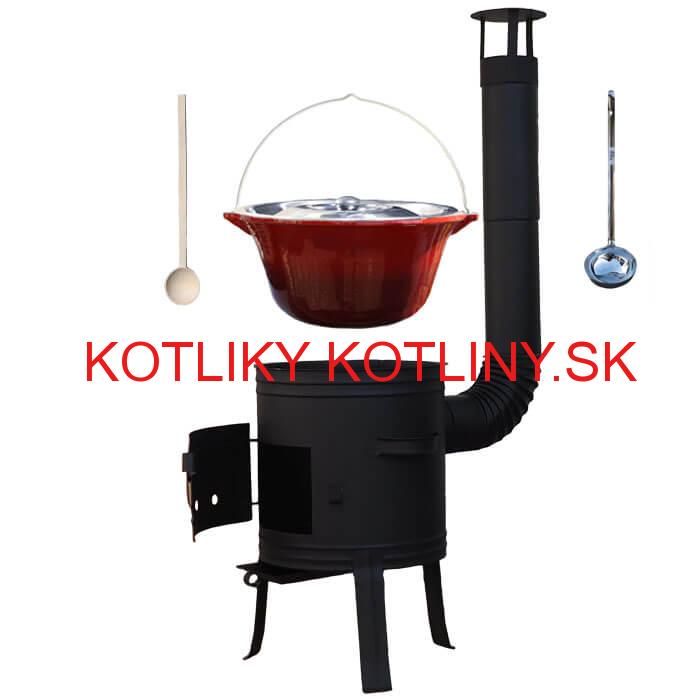 Liatinový kotlík 10 L so smaltovanou úpravou + nízka žiaruvzdorná kotlina 33 cm PLUS 700 + vareška a naberačka