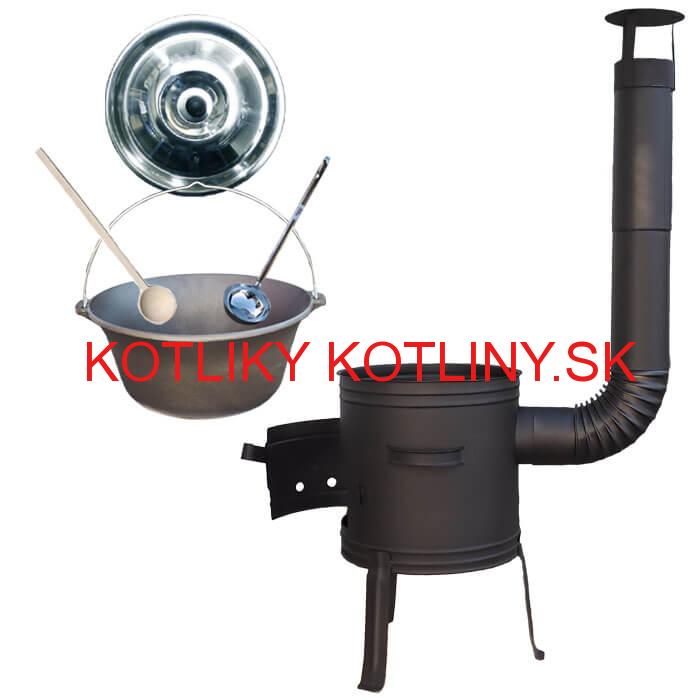 Liatinový kotlík 10 L + nízka žiaruvzdorná kotlina 33 cm PLUS 700 + vareška a naberačka