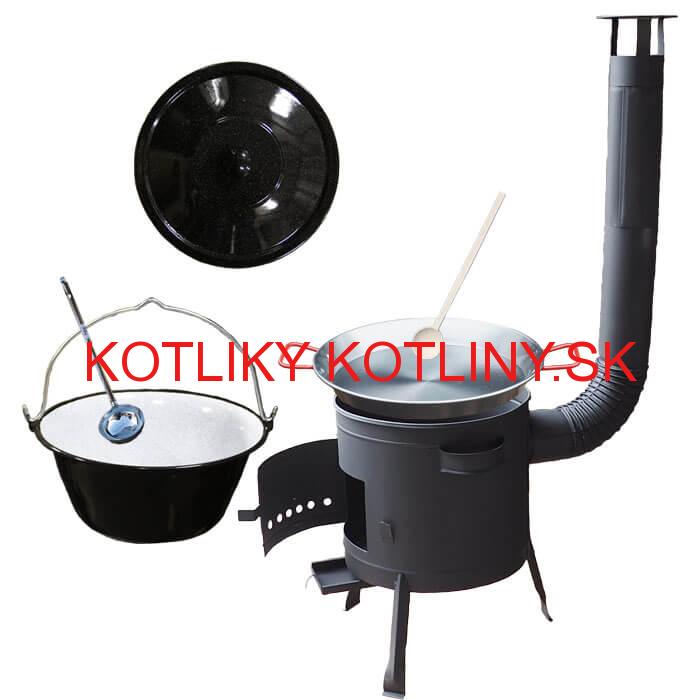 Smaltovaný kotlík 16 L + Paella oceľová panvica 42 cm + žiaruvzdorná nízka kotlina 39 PLUS 600