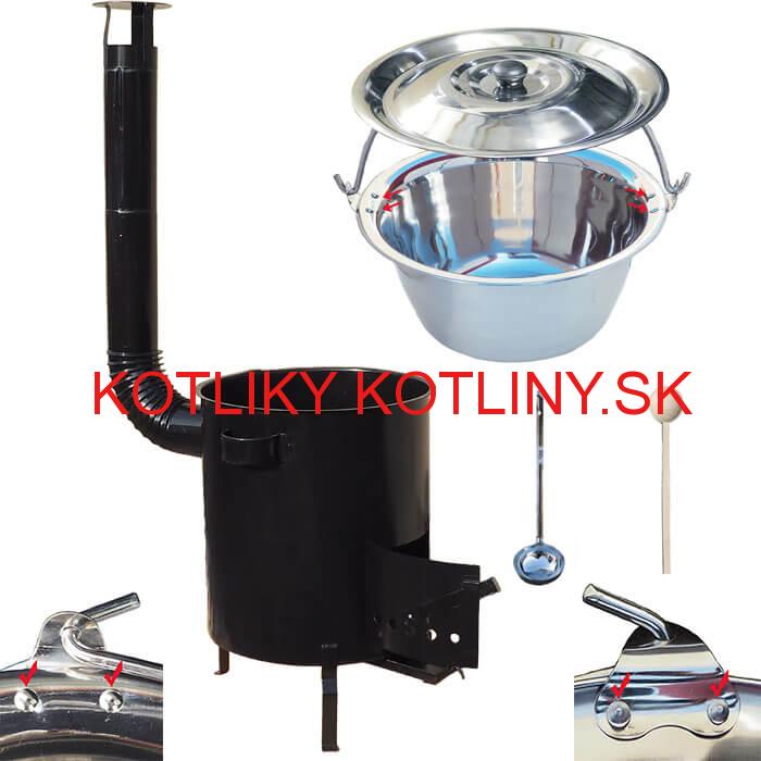 Nerezový kotlík 30 L (0,8 mm) zosilnený s nitmi + hrubostenná (1,5 mm) kovová kotlina 45 STRONG