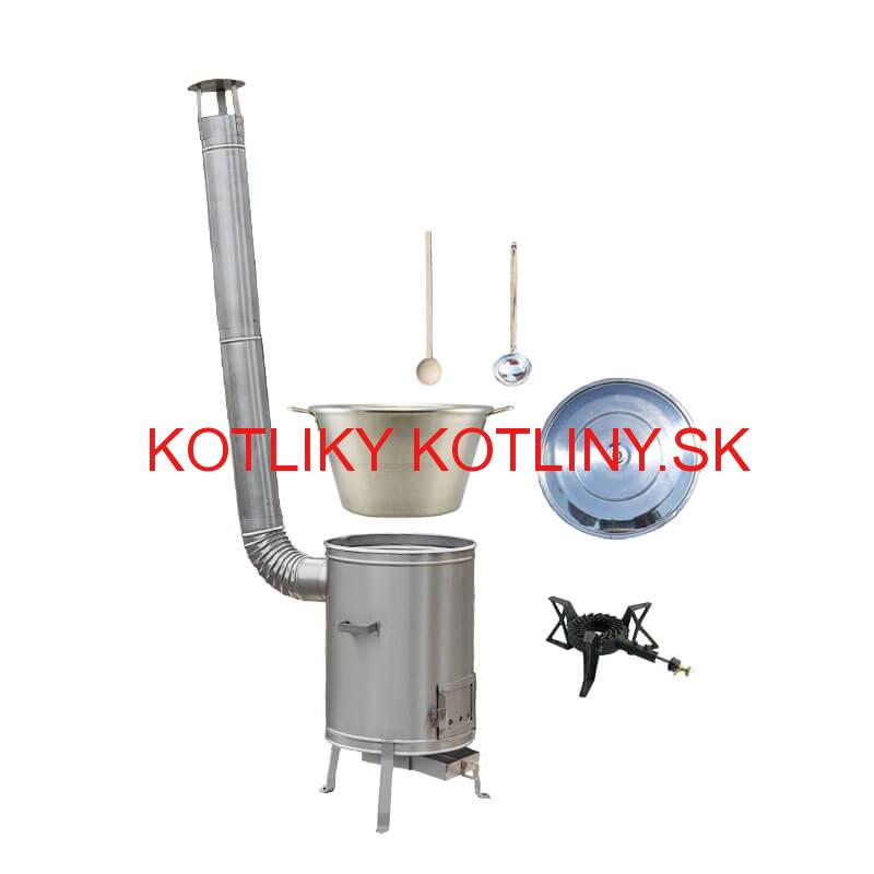 Nerezový kotol 70 L + nerezová kotlina 56 cm LUX + liatinový horák 7 kW BIG PARTY